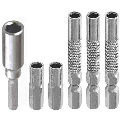 1/4 to 4mm Bit Adapter, 6pcs Set, 45mm & 25mm Length, Magnetic, Hex Shank, For 4mm & 6.35mm Bits
