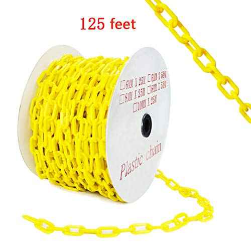 126 Feet Yellow Plastic Safety Barrier Chain with 2 Magnetic Hooks | 12 S-Hooks | 12 Carabiner Clips | 2 Chain Connector | Caution Security Chain Safety Chain for Crowd Control