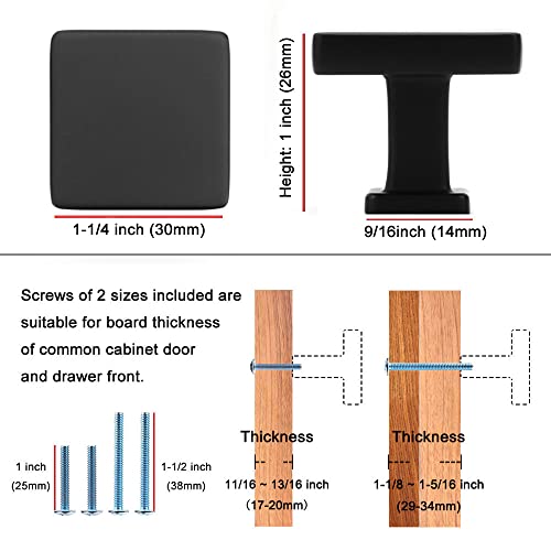 KOOFIZO 10 Pack Matte Black Square Cabinet Knobs - Modern Single Hole Pulls K08