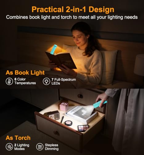 Gritin 2026 Gen 2 Rechargeable Blue Book Light 2-in-1 Reading & Torch