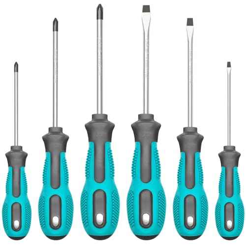 Magnetic Screwdriver Set, 6-Piece Screw Driver Kit with 3 Phillips and 3 Flat, Professional Non-Slip Cushion Grip Nut Driver Repair Tool Set. Stocking Stuffers for Men Gifts