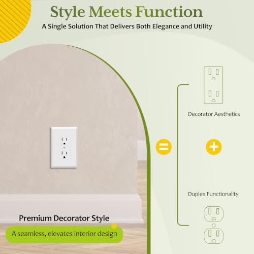 TG Mid-Size Decorative Duplex Outlet Wall Plate Cover 10 Pack White - Modern Design