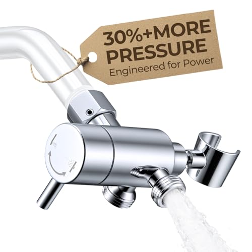 Pebblefall Chrome High-Flow Metal Shower Diverter with Holder - 3-Way Control