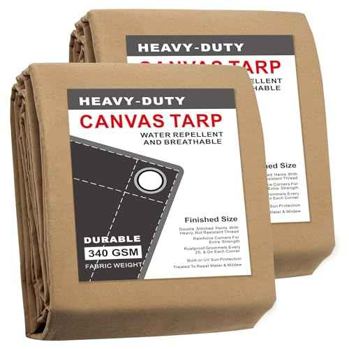 CARTMAN Finished Size 6x8 Feet Tan 2PK Canvas Tarp with Rustproof Grommets, Heavy Duty Multipurpose Tarpaulin Cover for Canopy Tent, Roof, Camping, Woodpile