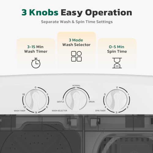 Greenvelly Grey 25lbs Portable Twin Tub Washing Machine & Spinner Combo – Compact Semi-Automatic Laundry for Dorms & RVs