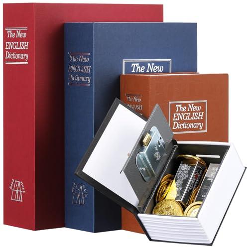 Weysat 4 Packs Diversion Book Safe with Key Lock Secret Metal Safe Box Portable Hidden Lock Box Fake Book Concealment Furniture Multiple Size for Money Jewelry