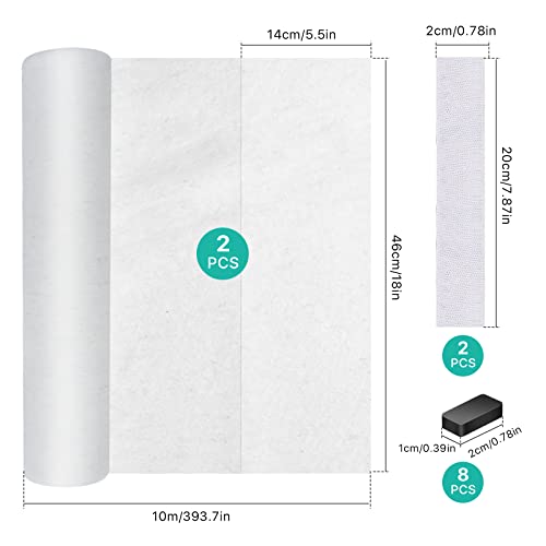 Elesunory 2 Rolls Range Hood Filter Paper - Nonwoven Fabric, Adhesive Strips & Magnetic Block, 10m Each