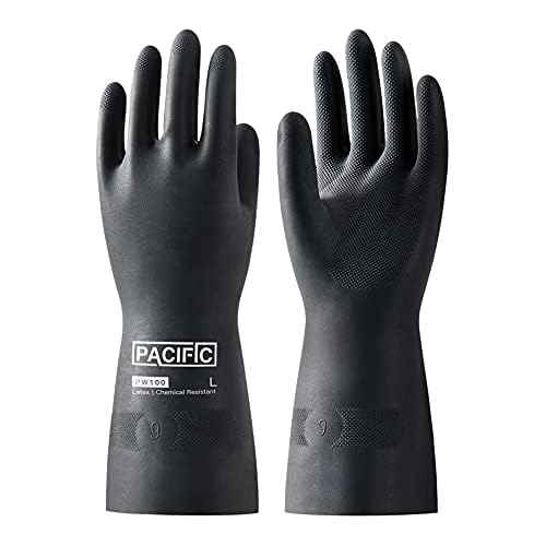 PACIFIC PPE Chemical Resistant Gloves, Heavy Duty Industrial Rubber Gloves, Resist Acid, Alkali and Oil, 12.6", Large
