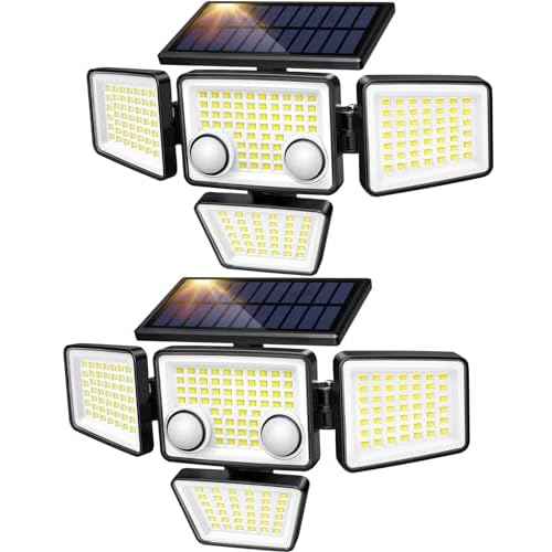 Solar Outdoor Lights - 3000LM 188 LED Motion Sensor Outdoor Lights, 4 Heads Security Light,IP65 Waterproof, Easy Install,270¡ÆWide Angle Flood Wall Light with 3 Modes for Backyard Yard (2 Pack)