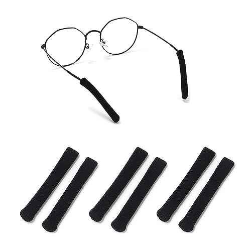 Upgrade Soft Knitting Cotton Eyeglasses Ear Grips, Eyeglasses Temple Tips Sleeve Retainer, Anti-Slip Elastic Comfort Glasses Ear Cushion for Glasses Sunglasses- Eye glasses Ear Cushions (3pairs Black)