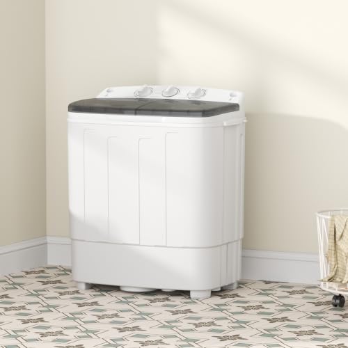 Greenvelly Grey 25lbs Portable Twin Tub Washing Machine & Spinner Combo – Compact Semi-Automatic Laundry for Dorms & RVs