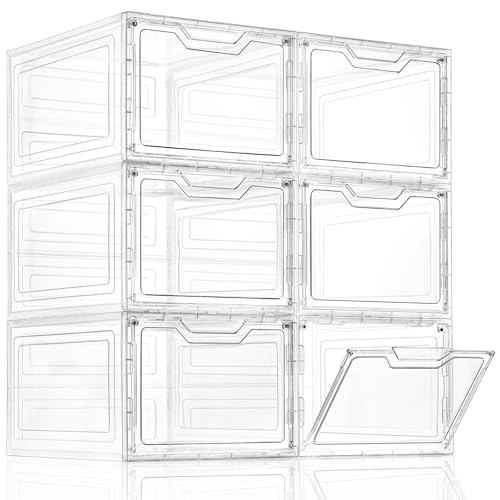Freebat 6 Pack Clear Storage Bins with Lids - 19 Qt Stackable Closet Organizers