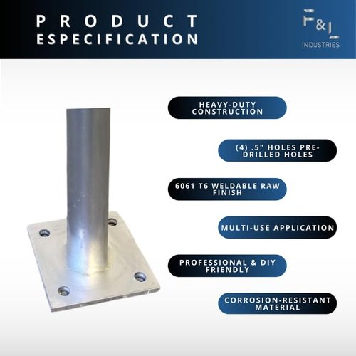 F&L 6061 T6 Aluninum Base Plate - Square Weldable Metal Base Plate with (4) .5" Holes – Heavy-Duty Mounting Plate for AC Stand, Construction & DIY – (4"x 4") – .25" Thickness