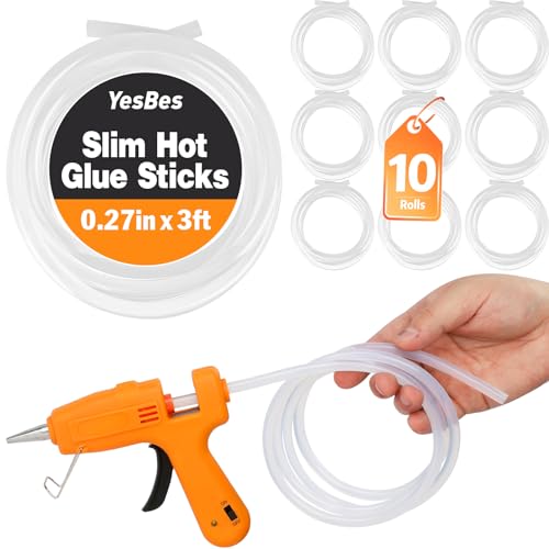 YesBes 10 Pack Mini Hot Glue Sticks 3ft x 0.27in for Glue Gun - Multi-Use Craft Adhesives