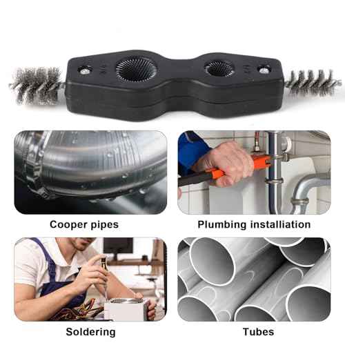 4-in-1 Copper Tubing Brush 1/2 in and 3/4 in Copper Pipe Cleaner Inner & Outer Thread Coppers Tubing Wire Brush for Brazing, Plumbing, Soldering 2 Pack(Black)