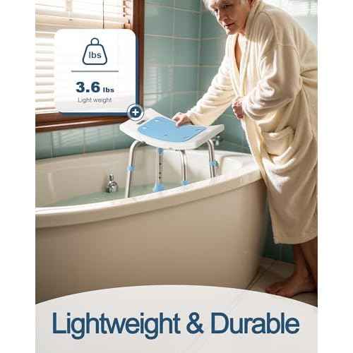 HOMLAND Shower Chair for Inside Shower, 400 lbs Adjustable Shower Stool with Suction Feet, Shower Seat for Inside Tub Bathroom Bench Bath Chair for Elderly and Disabled - Light Blue