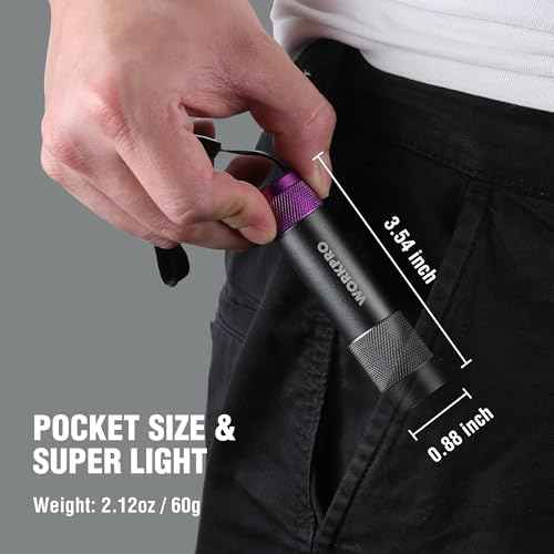 WORKPRO UV Flashlight Black Light, 365nm UV Rechargeable Flashlight, Small Portable Black Light for Pet Dog Urine, Stains Detection/Resin Curing/Fluorescent Agent