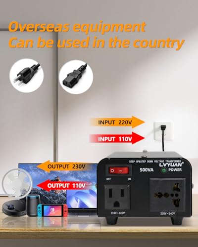 LVYUAN 500VA Voltage Transformer Converter Step Up/Down 110V-120V to 220V-240V