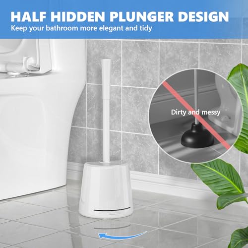 LOVLOY White Toilet Plunger with Holder - Heavy Duty Bathroom Drain Cleaning Tool
