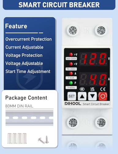 DIHOOL Adjustable Voltage Protector 110V-220V, Overcurrent & Surge Protection