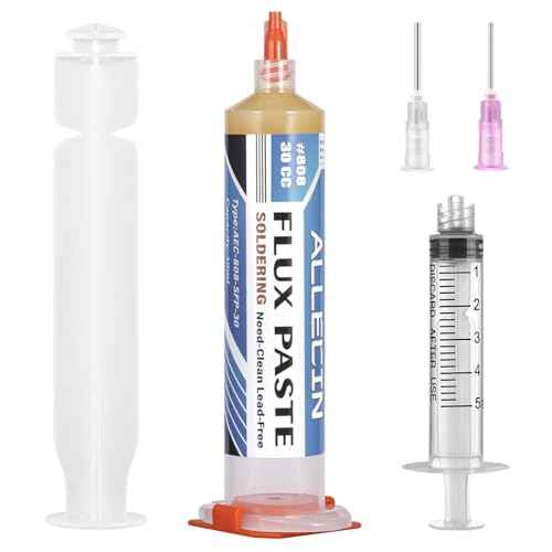 Solder Flux 808 30CC 30mL Need to Clean Tin Soldering Fluxes Paste Liquid Syringe for Electronics 10 Milliliters with Needle Dispensing Tool (Pack of 1Pcs)