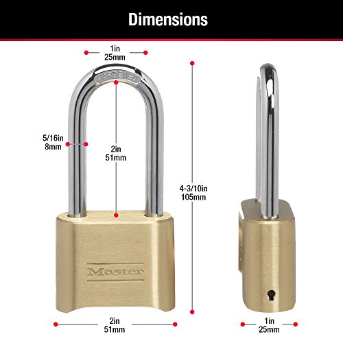 Master Lock Combination Padlock 175DLH Outdoor Brass Long Shackle 4 Digit