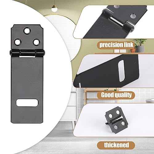 3Inch Lock Hasp Latch, 4 Pack Black Hasp Latch Padlock Hasp Door Slide Latch Safety Packlock Clasp Gate Locks for Wooden Fence, Pet Cage, Cabinet, Window, Garden, Yard