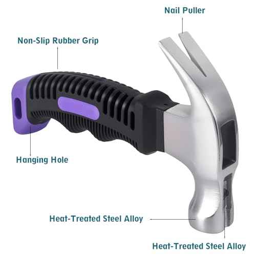 Small Claw Hammer - Mini Hammer for Women&Kids, Camping Hammer, Stubby Tack Hammer, Nail Hammer with Magnetic (Purple)