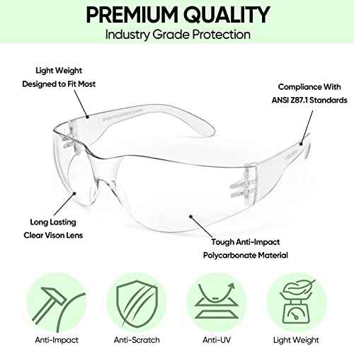 TICONN Clear Safety Glasses for Men, Safety Goggles with Scratch Impact Resistant Meets ANSI Z87.1 Standard