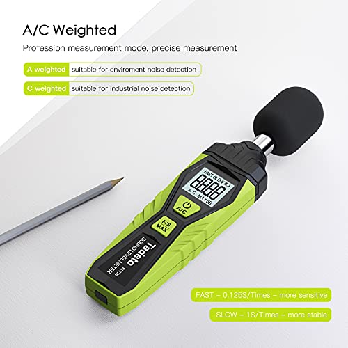 Tadeto Green Digital Sound Level Meter 30-130dB with A/C Weighting, LCD Backlight