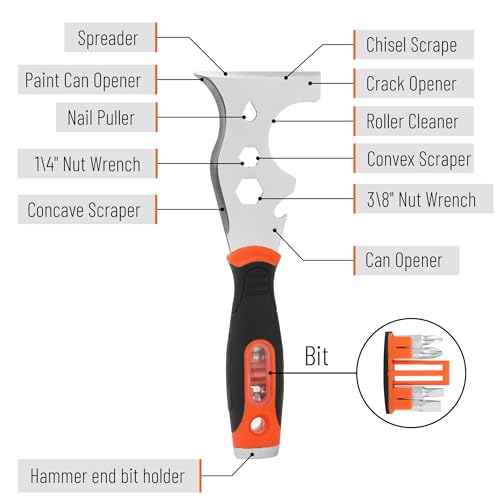 Bates- Paint Scraper, 16 in 1 Painters Tool, Paint Scrapers for Wood, Painters Tool, Painters Knife, Paint Scraper for Painting, Putty Knife, Putty Scraper, Hammer End, Screw Bits Inside
