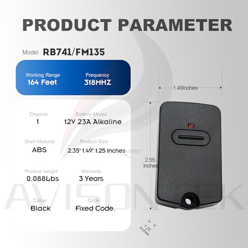 Avisontek 4 Pack Black Mighty Mule GTO Gate Opener Remote MMT103/FM135/RB741