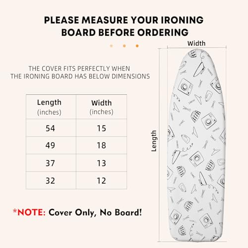 Seiritex Ironing Board Cover and Pad 15x54 White, Heat Reflective, 3-Layer Thick Elastic Edges