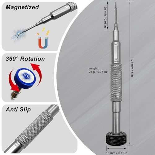 Precision Pentalobe Screwdriver P2 Compatible with iPhone, Star-Shape 0.8mm Screwdriver, Magnetic, Rotation Cap, S2 Steel Tip, Aluminum Alloy