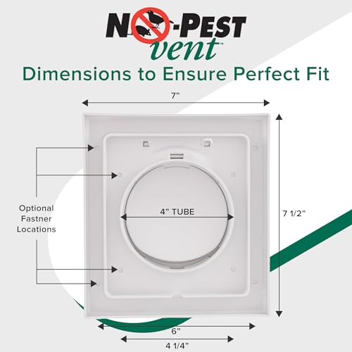 No-Pest Vent 4” Dual-Door Outdoor Dryer Vent Cover - UV-Resistant Plastic, Made in USA, White (No Collar)