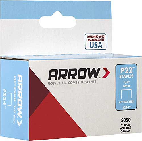 Arrow 224 Heavy Duty P22 Staples 1/4 Inch Leg x 7/16 Inch Crown for Plier Staplers, 5050-Pack