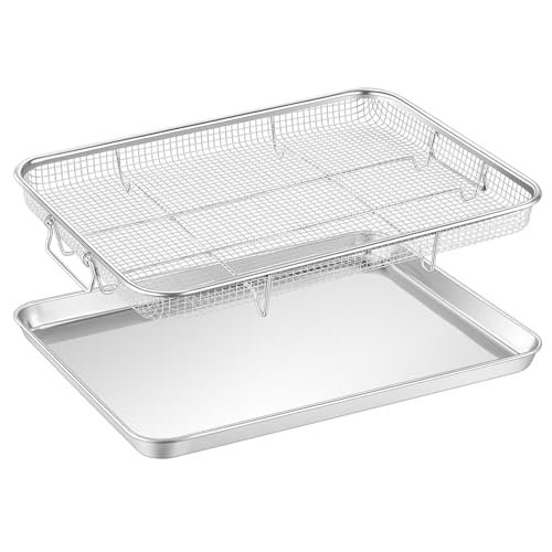 TeamFar 16" x 12" Air Fryer Basket & Tray for Oven – 15.4" x 11.5" Basket, 16" x 12" Tray, stainless steel
