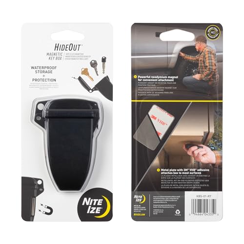 Nite Ize Hideout Magnetic Key Box - Waterproof Key Hider - Magnetic Key Holder & Box - Waterproof Key Storage for Spare Keys - Black, Large