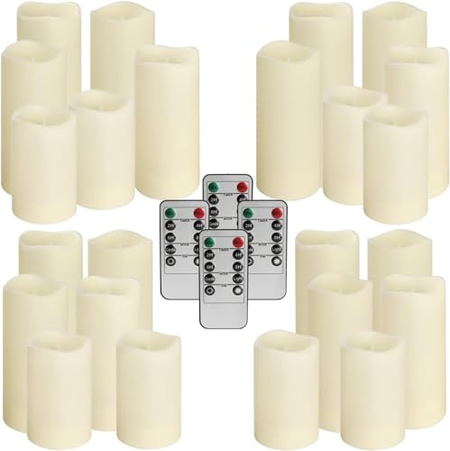 YOROXRG 24 Waterproof Outdoor Flameless Candles Set - Ivory, 3 Sizes with Remote & Timer