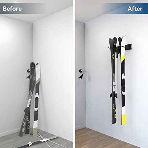 WALMANN Garage Storage Organization System Ski Wall Rack 2 Pairs of Skis Mount Hanger Home Shed and Garage Snowboard Wall Rack Holds Up to 100 lbs