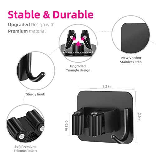 4 Pack Anti-Slip Broom Holder, Space-Saving, Damage-Free Wall Mount, Stainless Steel, Black
