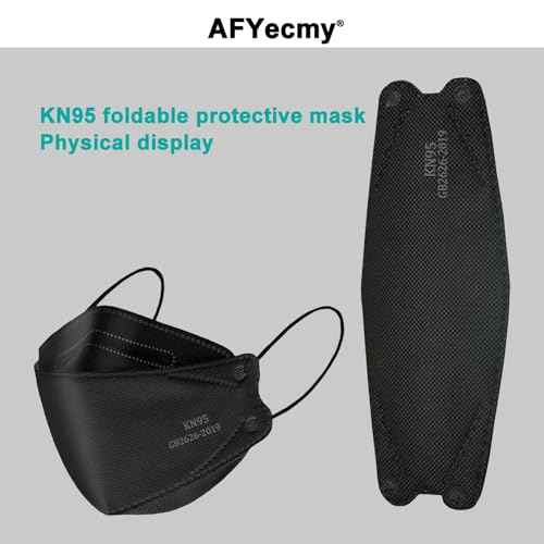KN95 Face Masks Black 50 Pack for Adults, Breathable Disposable with Elastic Ear Loops