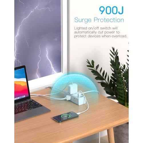 Power Strip Surge Protector - One Beat 6 Widely Outlets with 4 USB Ports (2 USB C), 5 Ft Extension Cord Flat Plug, Wall Mount Outlet Extender Small Power Strip for Travel Home Office College Dorm Room