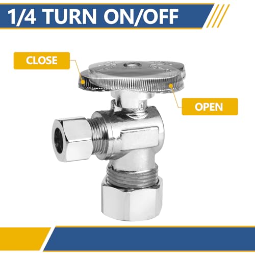 GUOFIS 10-Pack Angle Compression Stop Valves 1/4 Turn Shut Off Brass Plumbing Fittings