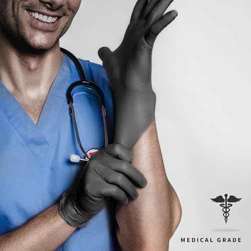Nitrile Disposable Gloves, 4.5 Mil Black Powder-Free Latex-Free Food-Safe Glove for Exam, Tattoo, Food Prep, 100 Pcs