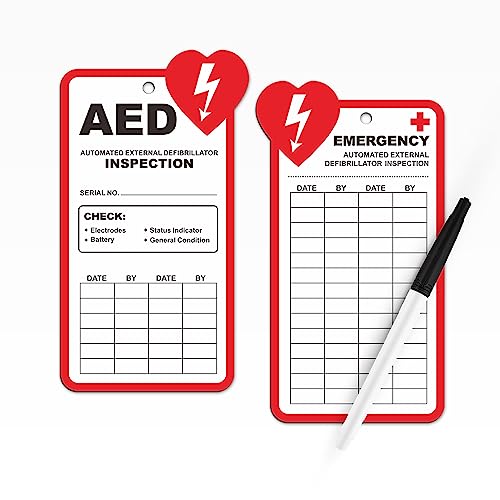 AED Inspection Tags, Monthly Inspection Tags for AED Maintenance, 10 Pack AED Annual Inspection Record Tags with Zip Ties, Plastic Waterproof Aed Cards