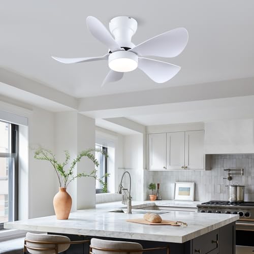 Kviflon 30 Inch White Ceiling Fan with Light & Remote Control, Reversible Blades