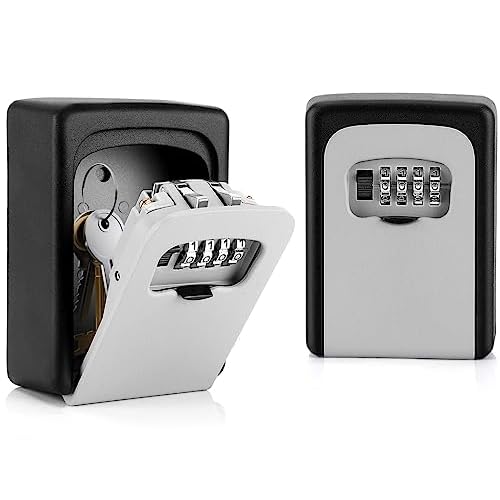 2 Pack Key Lock Box, 4 Digit Combination Lock Box Wall Mounted Waterproof Key Storage Lock Box for Indoor & Outdoor 5 Keys Capacity Re-Settable Code