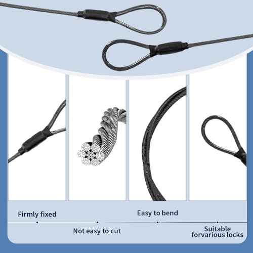 3.3mm (1/8 Inch) Outdoor Travel Stainless Steel Security Cable-3ft Luggage Lock Safety Wire Flexible Steel Wire Rope with Double Loop Safety for Luggage, Bike, Lock(Balck*2, 3ft-(2Pack)