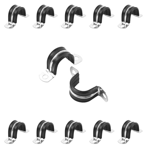3/4 Inch Reinforced Rigid Pipe Strap, 2 Holes U Bracket Cable Clamp Hanger, Rubber Cushioned Insulated Clamp, Conduits Strap Clamps for Pipe Fixing on Various Surfaces, 10 PCS(20mm)